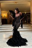 SUPER WHOLESALE |  Cocktail Beaded Maxi Dress(dress,fan,feather scarf)