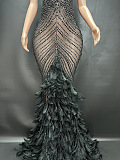 SUPER WHOLESALE |  Cocktail Beaded Maxi Dress(dress,fan,feather scarf)