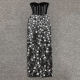 SUPER WHOLESALE |  Strapless Flower Sequin Maxi Dress