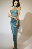 SUPER WHOLESALE |  Halterneck Rhinestone Maxi Dress In Blue