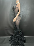 SUPER WHOLESALE |  Cocktail Beaded Maxi Dress(dress,fan,feather scarf)