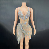 SUPER WHOLESALE |  Mesh Crystal Fringe Mini Dress