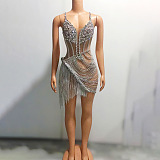 SUPER WHOLESALE |  Mesh Crystal Fringe Mini Dress