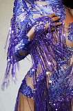 SUPER WHOLESALE |  One Shoulder Rhinestone Fringe Bodysuit In Purple