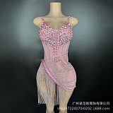 SUPER WHOLESALE |  Mesh Crystal Fringe Mini Dress