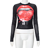 SUPER WHOLESALE | Lips Printed Sweater Top