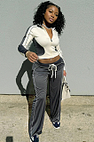 SUPER WHOLESALE | Gray & White Jogging Suit