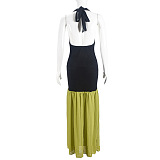 SUPER WHOLESALE | Patchwork Halter Long Dress