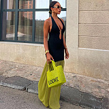 SUPER WHOLESALE | Patchwork Halter Long Dress