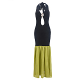 SUPER WHOLESALE | Patchwork Halter Long Dress