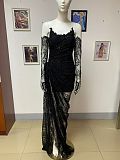 SUPER WHOLESALE | Lace Patchwork Strapless Dress with Gloves