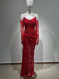 SUPER WHOLESALE | Lace Patchwork Strapless Dress with Gloves