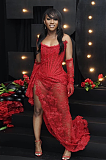 SUPER WHOLESALE | Lace Patchwork Strapless Dress with Gloves
