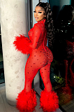 SUPER WHOLESALE | Red Rhinestone Jumpsuit
