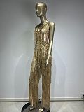 SUPER WHOLESALE | V Neck Rhinestone Fringe Jumpsuit