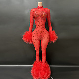 SUPER WHOLESALE | Red Rhinestone Jumpsuit