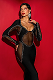 SUPER WHOLESALE | Long Sleeve Crystal Bandage Midi Dress