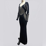 SUPER WHOLESALE | Long Sleeve Crystal Bandage Midi Dress