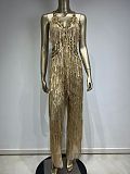 SUPER WHOLESALE | V Neck Rhinestone Fringe Jumpsuit