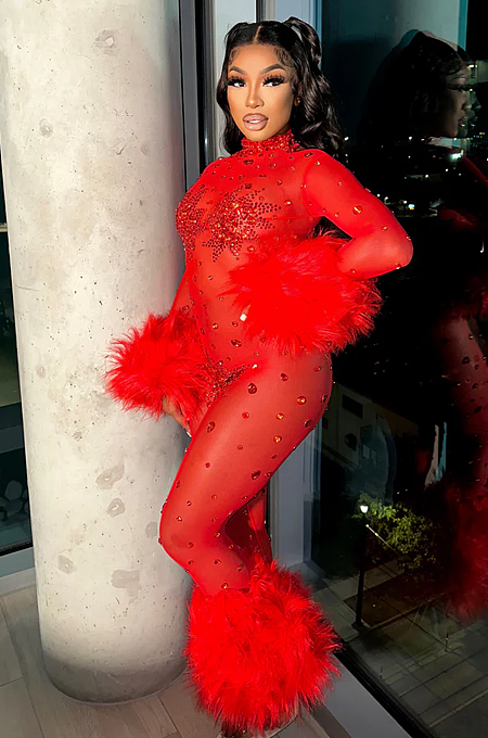 SUPER WHOLESALE | Red Rhinestone Jumpsuit