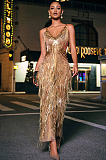 SUPER WHOLESALE | V Neck Rhinestone Fringe Jumpsuit