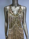 SUPER WHOLESALE | V Neck Rhinestone Fringe Jumpsuit