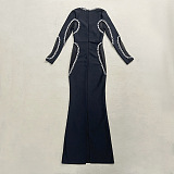 SUPER WHOLESALE | Long Sleeve Crystal Bandage Midi Dress