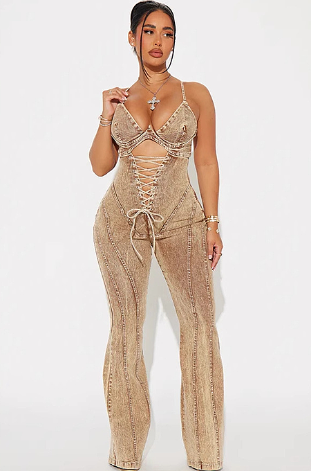 SUPER WHOLESALE | Lace Up Jumpsuit