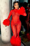 SUPER WHOLESALE | Red Rhinestone Jumpsuit