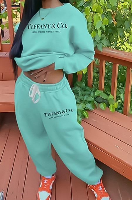 SUPER WHOLESALE | Printed Jogging Suit in Cyan