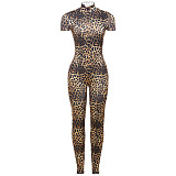 SUPER WHOLESALE |  Stand Collar Leopard Jumpsuit