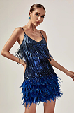 SUPER WHOLESALE | Tassel Feather Mini Dress In Royal Blue