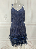 SUPER WHOLESALE | Tassel Feather Mini Dress In Royal Blue