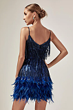 SUPER WHOLESALE | Tassel Feather Mini Dress In Royal Blue