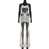 SUPER WHOLESALE | Lace Mesh Splicing Sheer Sleeveless Strapless Long Dress