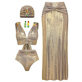 SUPER WHOLESALE | 4 Piece Swimwear Set(Cap, two-piece, skirt)