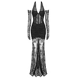 SUPER WHOLESALE | Halter Lace Dress with Gloves