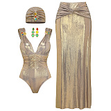 SUPER WHOLESALE | 3 Piece Swimwear Set(Cap, one-piece, skirt)
