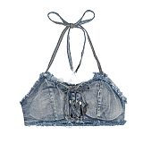 SUPER WHOLESALE | Denim Distress Halter  Washed Sets