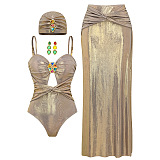 SUPER WHOLESALE | 3 Piece Swimwear Set(Cap, one-piece, skirt)