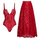 SUPER WHOLESALE |Cut-out Swimwear and Skirt Set