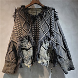 SUPER WHOLESALE | Patchwork Distressed Sweater Top