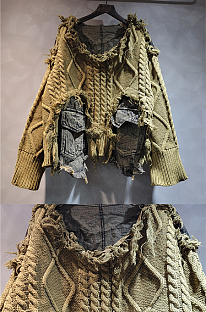 SUPER WHOLESALE | Patchwork Distressed Sweater Top
