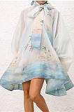 SUPER WHOLESALE | Palm Printed Knot Neck Shirt Dress