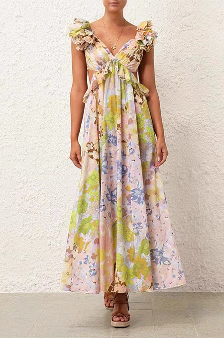 SUPER WHOLESALE | Cut-out Printed Long Dress