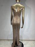 SUPER WHOLESALE | Halterneck Rhinestone Maxi Dress In White