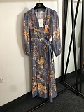 SUPER WHOLESALE | Self-tie Plunging Neck Printed Long Dress