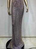 SUPER WHOLESALE | Halterneck Rhinestone Maxi Dress In White