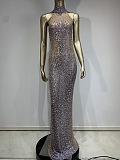 SUPER WHOLESALE | Halterneck Rhinestone Maxi Dress In White