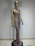 SUPER WHOLESALE | Halterneck Rhinestone Maxi Dress In White